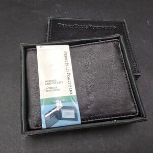 Perry Ellis Portfolio Mens Slimfold Wallet Black Genuine Leather Bifold New